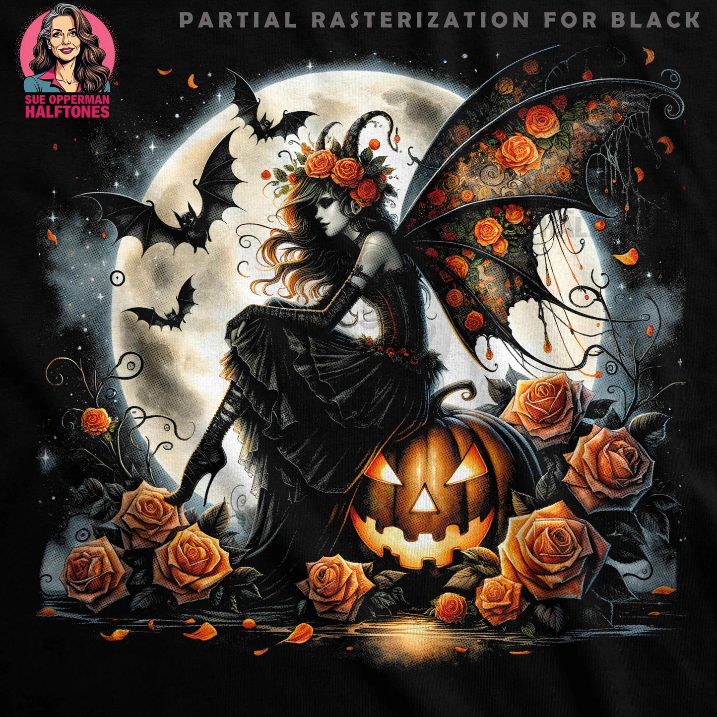 Halloween Fairy Pumpkin Halftoned T-Shirt Design - halftone PNG for T-shirts – Sue Opperman Halftones