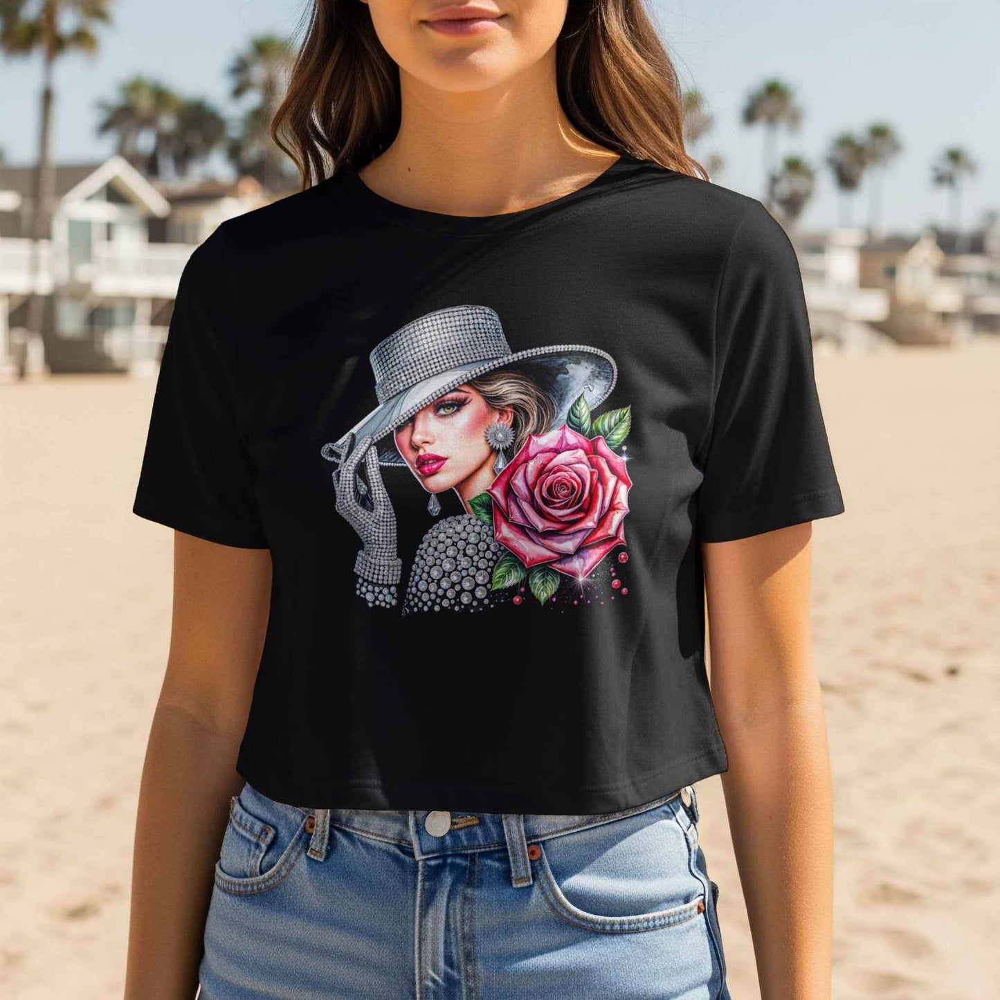 Glamorous Woman With Rose Halftone T-Shirt Digital - halftone PNG for T-shirts – Sue Opperman Halftones