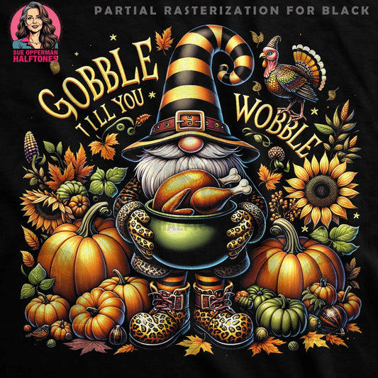 Thanksgiving Gnome with Turkey Digital Halftoned T-Shirt Design - halftone PNG for T-shirts – Sue Opperman Halftones