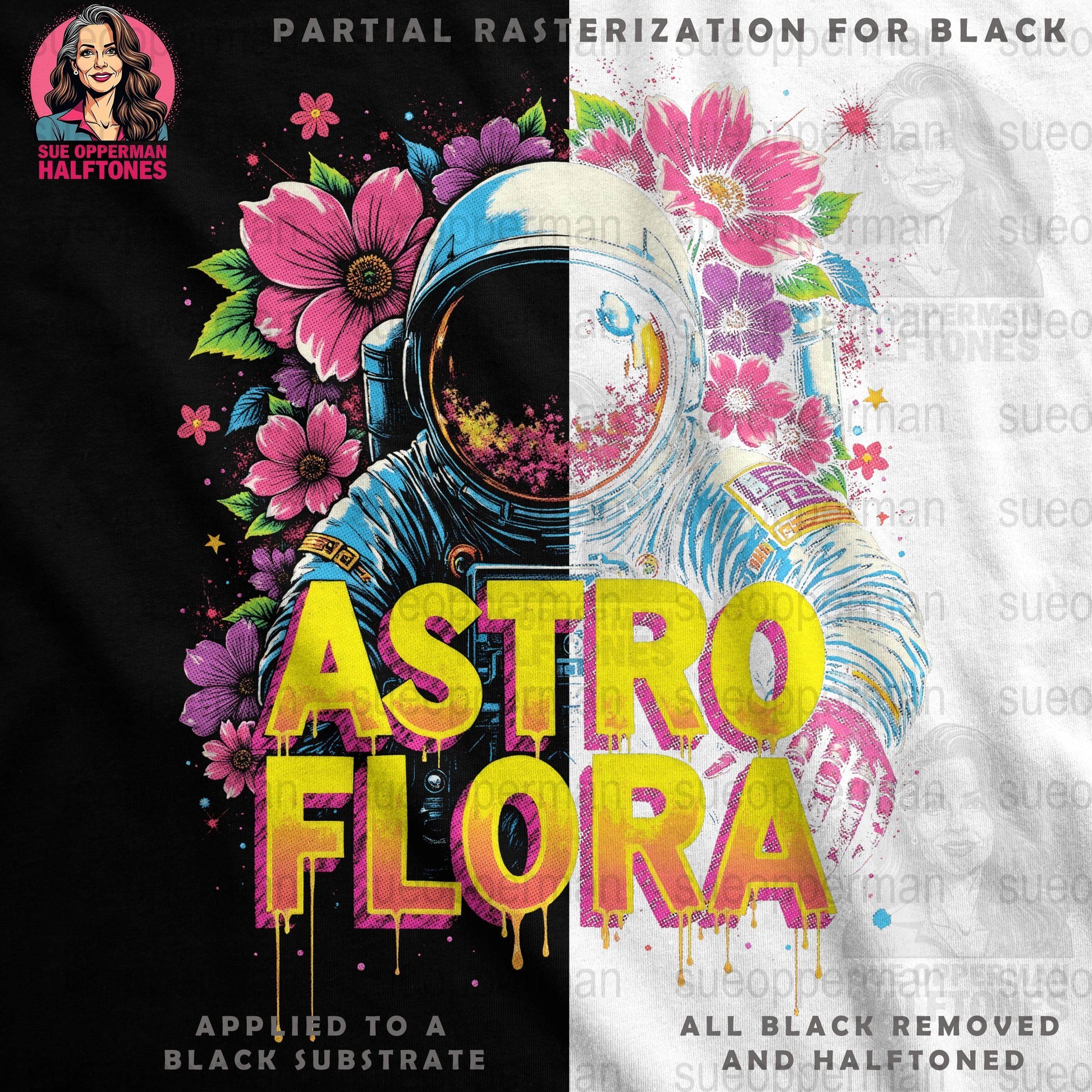 Astro Flora Halftone T-Shirt Design Digital - halftone PNG for T-shirts – Sue Opperman Halftones