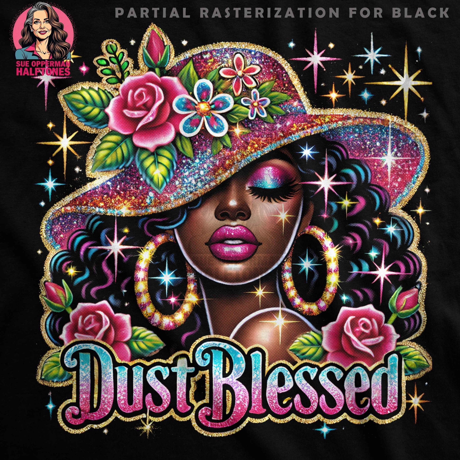 Dust Blessed Woman Fashion Digital Halftone T-Shirt Design - halftone PNG for T-shirts – Sue Opperman Halftones