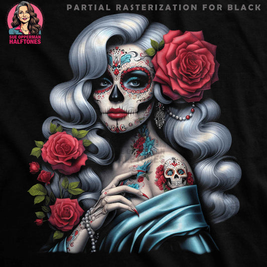 Sugar Skull Floral Tattoo Halftone T-Shirt Design - halftone PNG for T-shirts – Sue Opperman Halftones