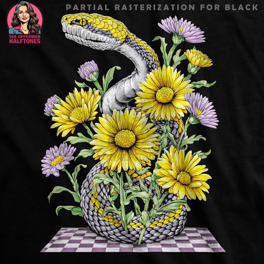 Snake Surrounded by Flowers Halftoned T-Shirt Design - halftone PNG for T-shirts – Sue Opperman Halftones