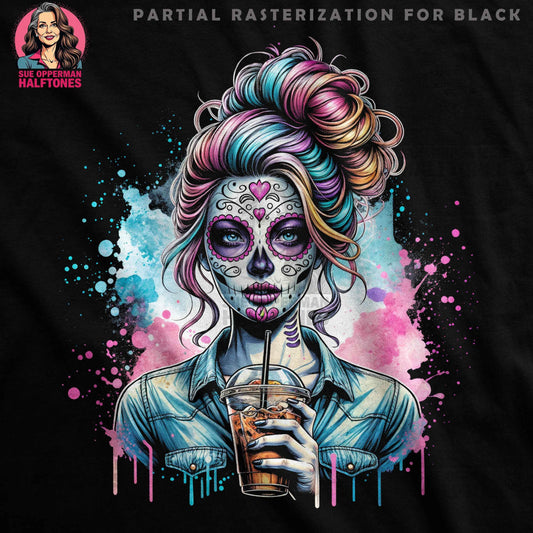 Sugar Skull Girl Halftone T-Shirt Design - halftone PNG for T-shirts – Sue Opperman Halftones