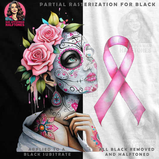 Breast Cancer Awareness Sugar Skull Halftoned T-Shirt Design - halftone PNG for T-shirts – Sue Opperman Halftones