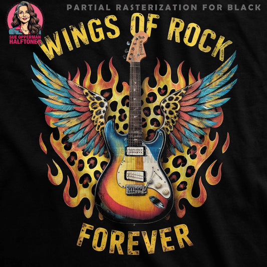 Rock Guitar Wings of Rock Forever Halftoned T-Shirt Design - halftone PNG for T-shirts – Sue Opperman Halftones