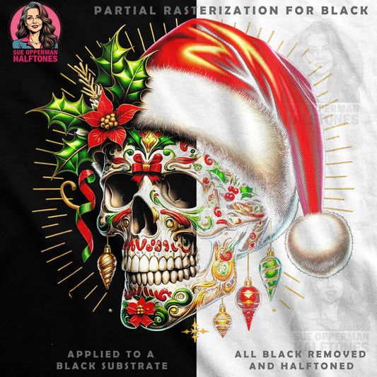 Christmas Sugar Skull with Santa Hat Halftone T-Shirt Designs - halftone PNG for T-shirts – Sue Opperman Halftones