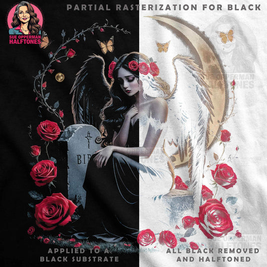 Gothic Angel Roses Butterflies Halftone T-Shirt Design - halftone PNG for T-shirts – Sue Opperman Halftones
