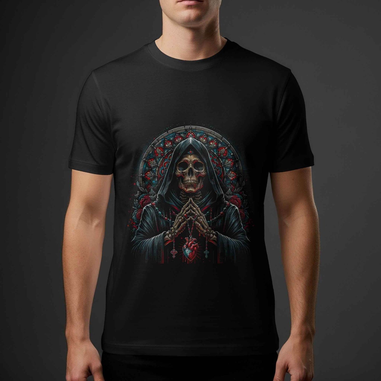 Gothic Skull with Heart Roses Halftoned T-Shirt Design - halftone PNG for T-shirts – Sue Opperman Halftones