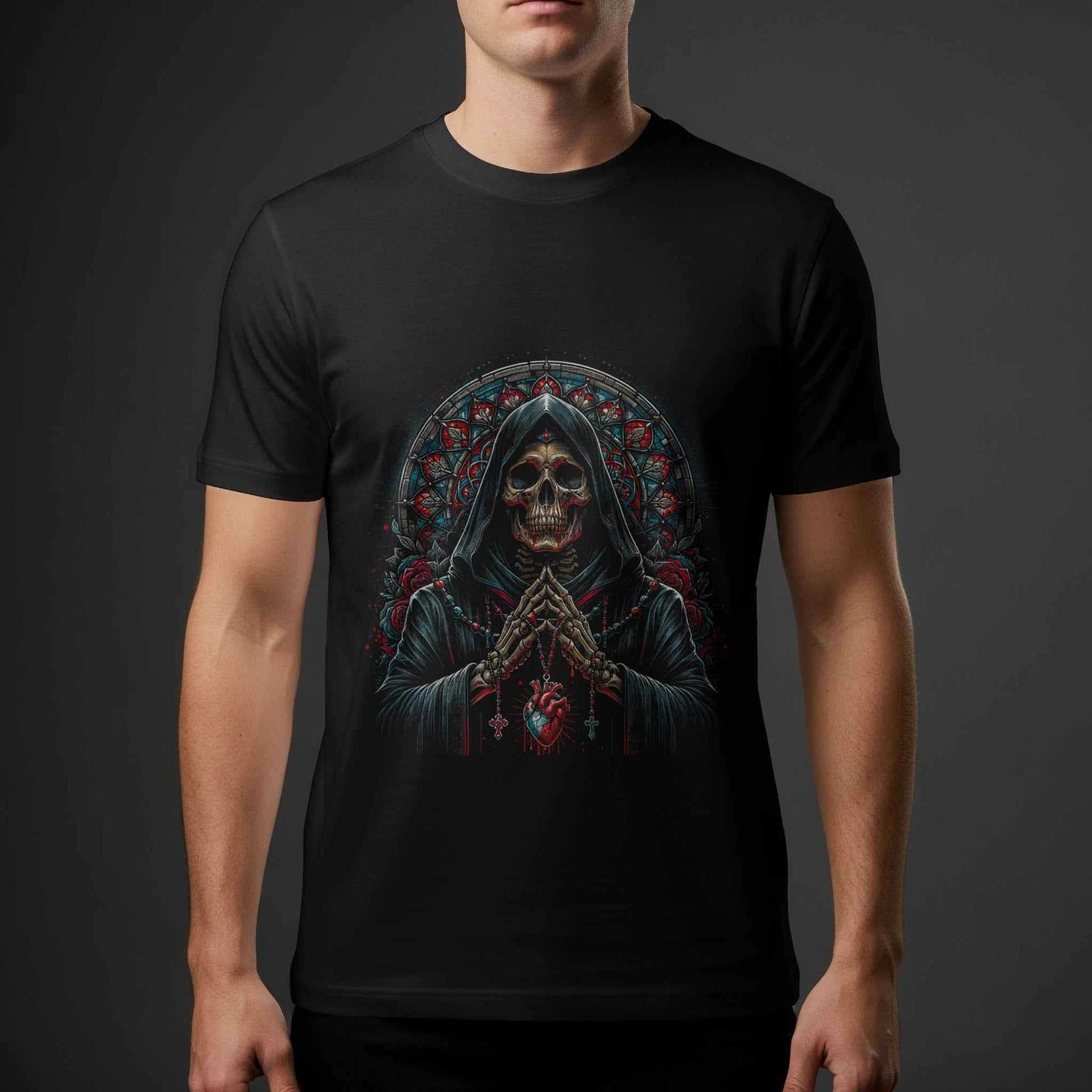 Gothic Skull with Heart Roses Halftoned T-Shirt Design - halftone PNG for T-shirts – Sue Opperman Halftones