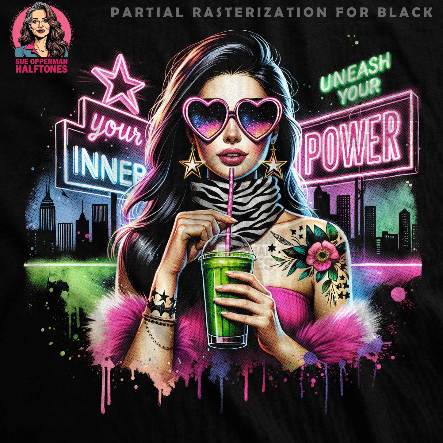 Glamour Unleash Your Inner Power Halftoned T-Shirt Design - halftone PNG for T-shirts – Sue Opperman Halftones