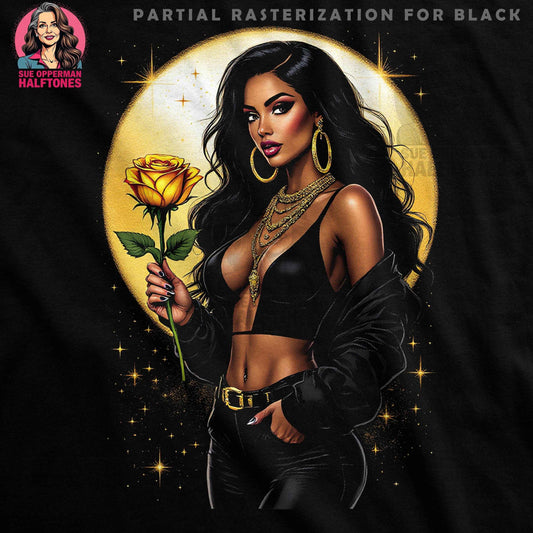 Glamorous Woman with Rose Halftone T-Shirt Design Digital - halftone PNG for T-shirts – Sue Opperman Halftones