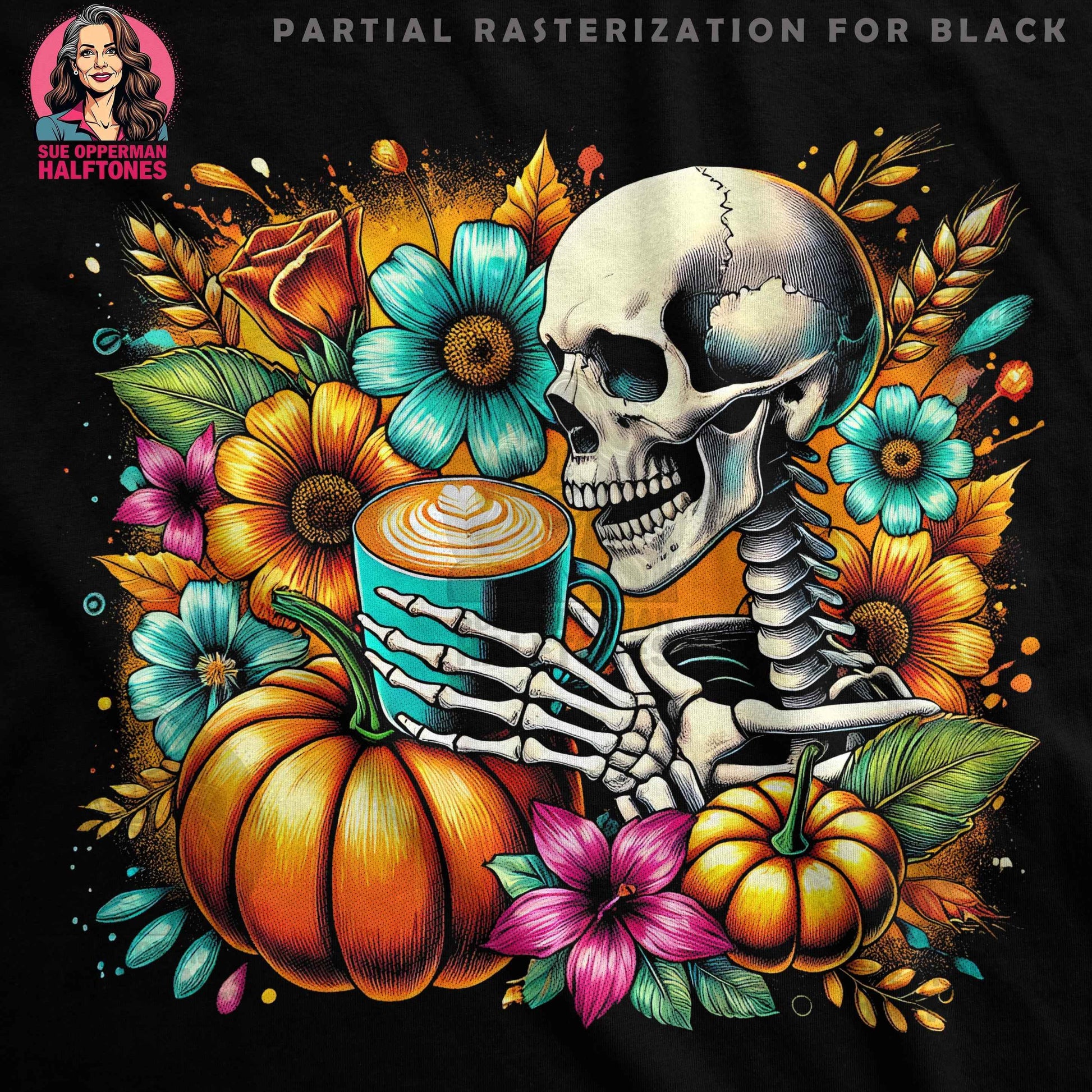 Autumn Skeleton Coffee Halftone T-Shirt Design Digital - halftone PNG for T-shirts – Sue Opperman Halftones