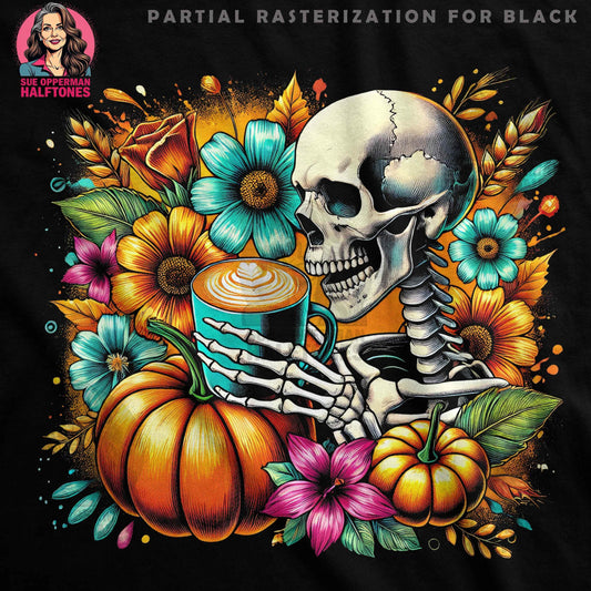 Autumn Skeleton Coffee Halftone T-Shirt Design Digital - halftone PNG for T-shirts – Sue Opperman Halftones