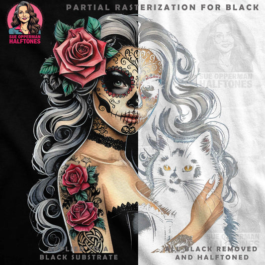 Sugar Skull Girl With Cat Halftone T-Shirt Design - halftone PNG for T-shirts – Sue Opperman Halftones
