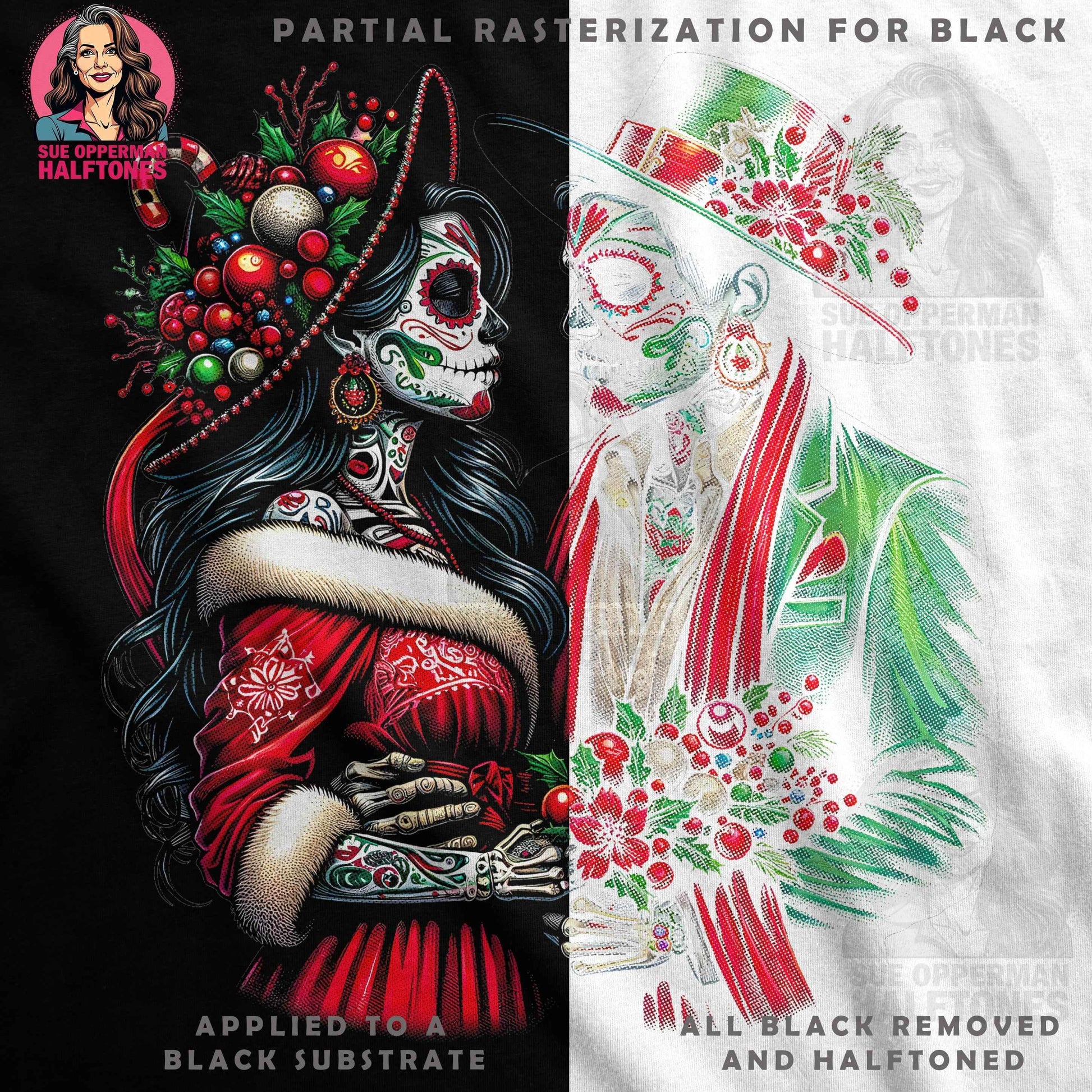 Day of the Dead Christmas Halftone T-Shirt Design - halftone PNG for T-shirts – Sue Opperman Halftones