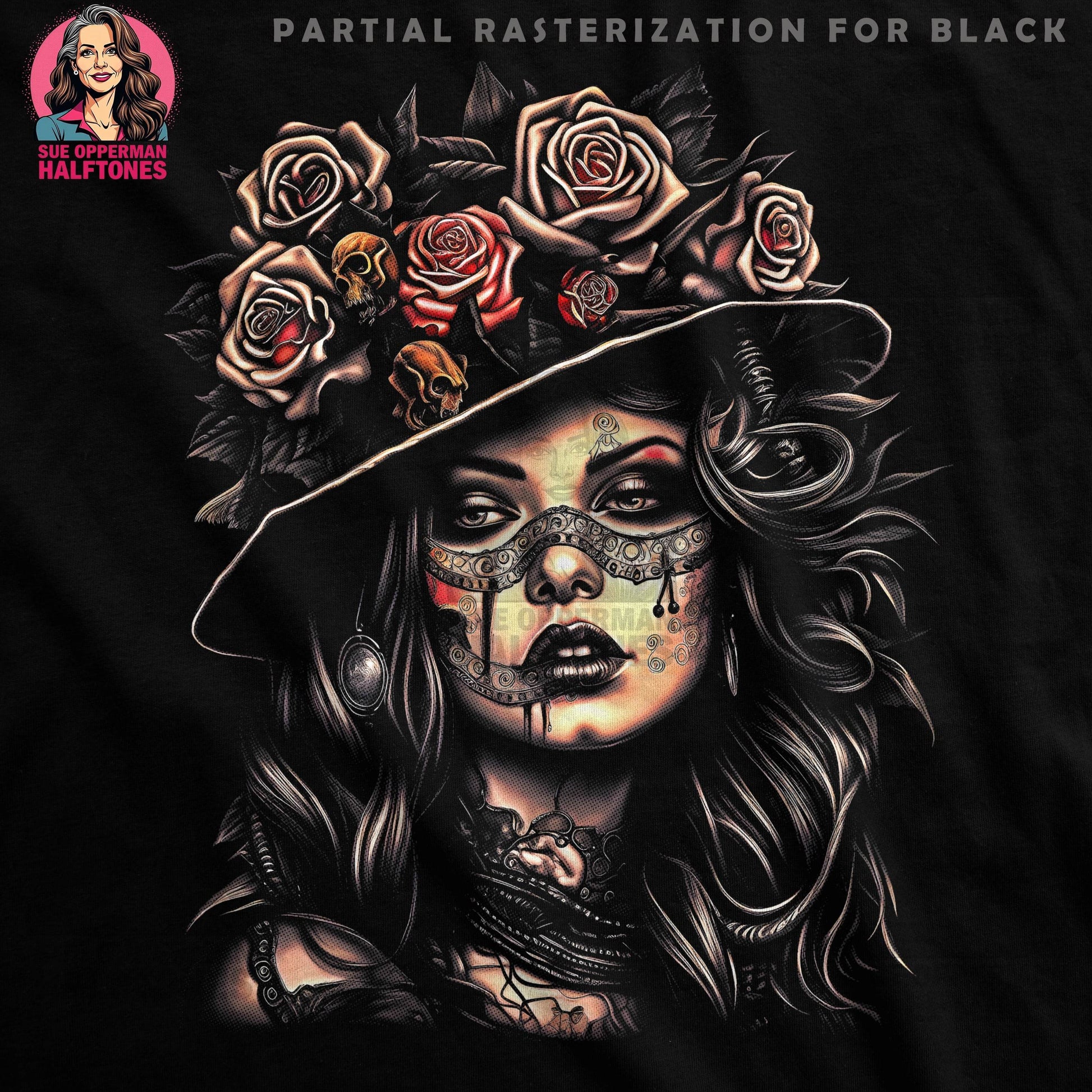 Skull Roses Face Halftone Halftoned T-Shirt Design - halftone PNG for T-shirts – Sue Opperman Halftones