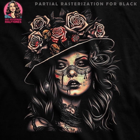 Skull Roses Face Halftone Halftoned T-Shirt Design - halftone PNG for T-shirts – Sue Opperman Halftones