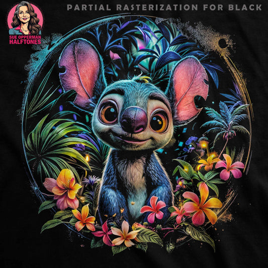 Whimsical Stitch With Flowers Digital Halftoned T-Shirt Design - halftone PNG for T-shirts – Sue Opperman Halftones