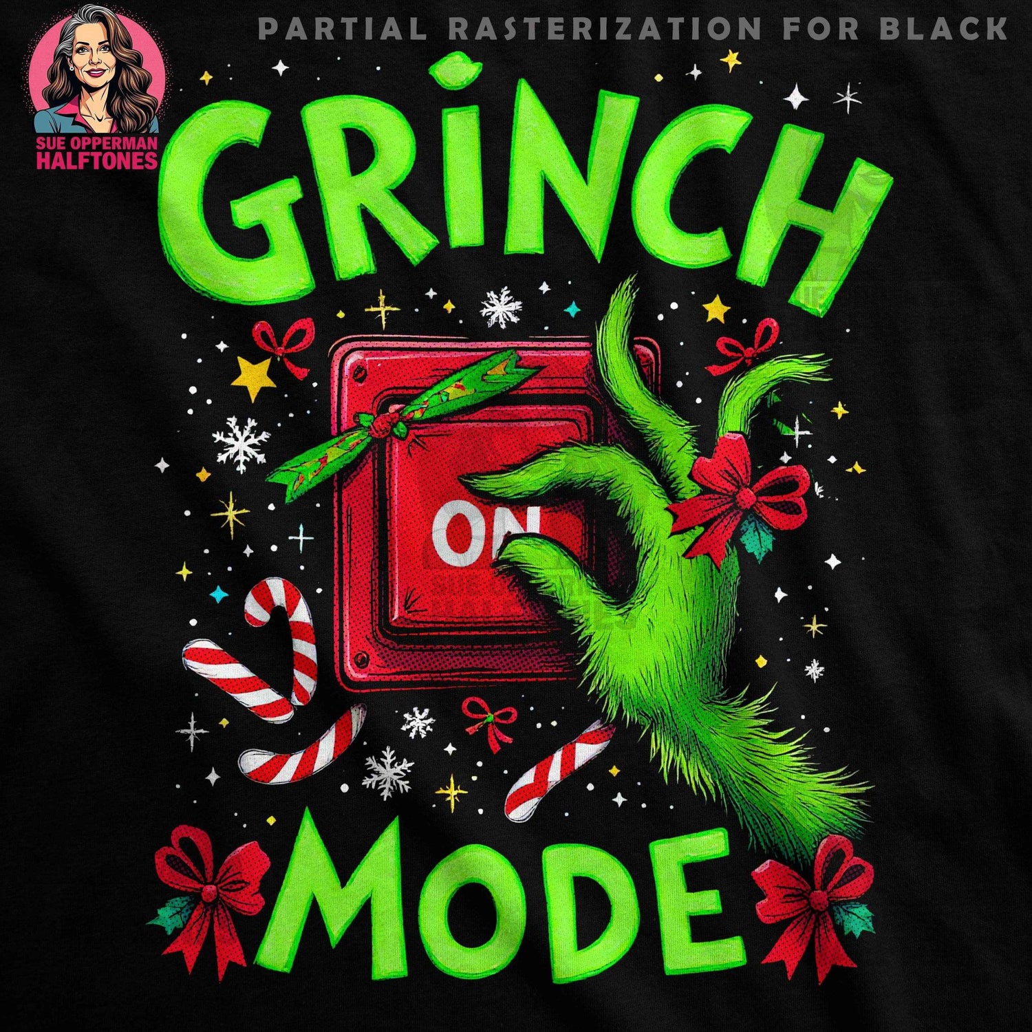 Grinch Mode On Christmas Halftone T-Shirt Design - halftone PNG for T-shirts – Sue Opperman Halftones
