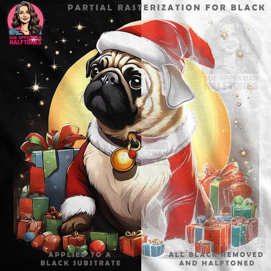 Christmas Pug Santa with Gifts Halftoned T-Shirt Design - halftone PNG for T-shirts – Sue Opperman Halftones