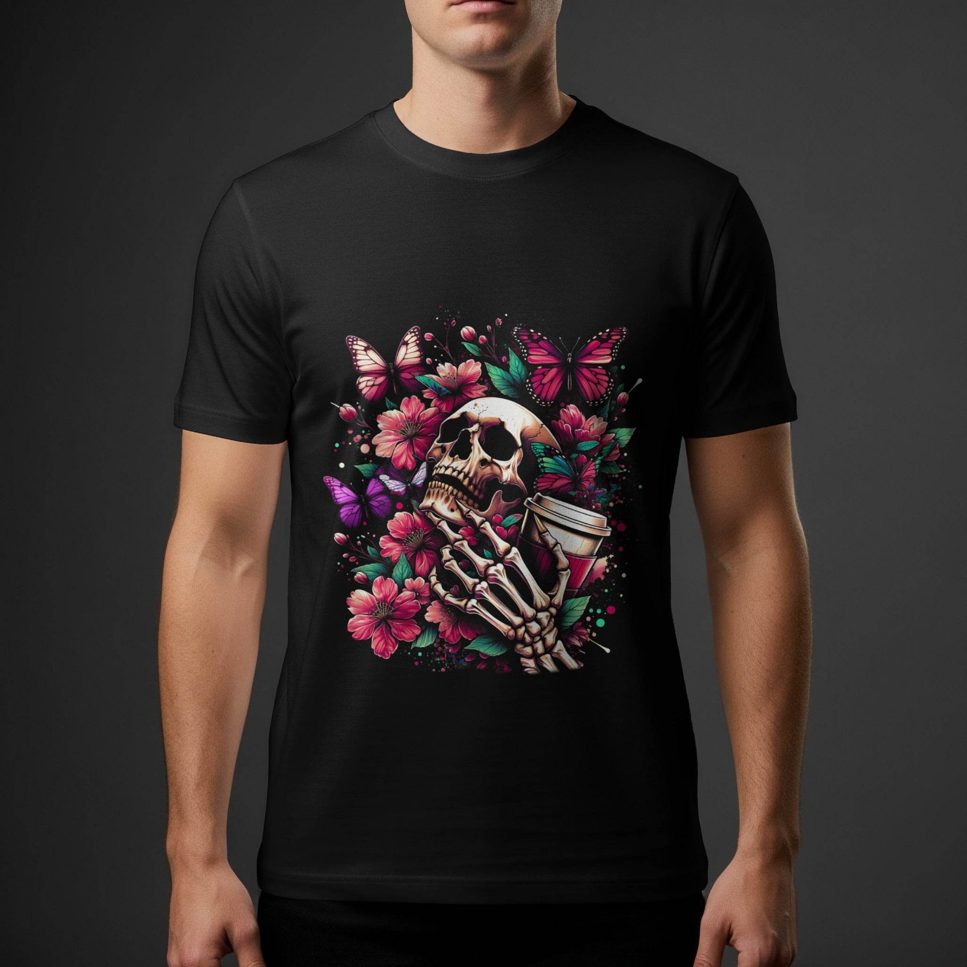 Floral Skull Butterfly And Coffee Halftoned T-Shirt Design - halftone PNG for T-shirts – Sue Opperman Halftones