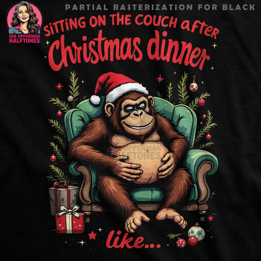 Christmas Dinner Monkey Sitting on Couch Halftone T-Shirt Design - halftone PNG for T-shirts – Sue Opperman Halftones
