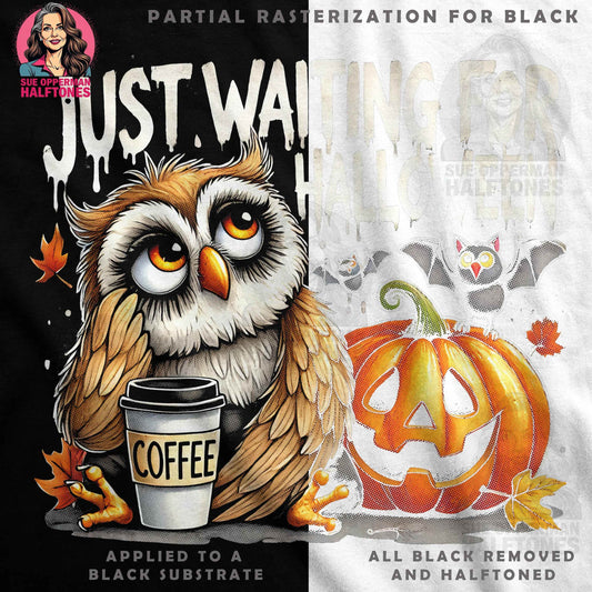 Halloween Owl Waiting for Halloween Halftoned T-shirt Design - halftone PNG for T-shirts – Sue Opperman Halftones