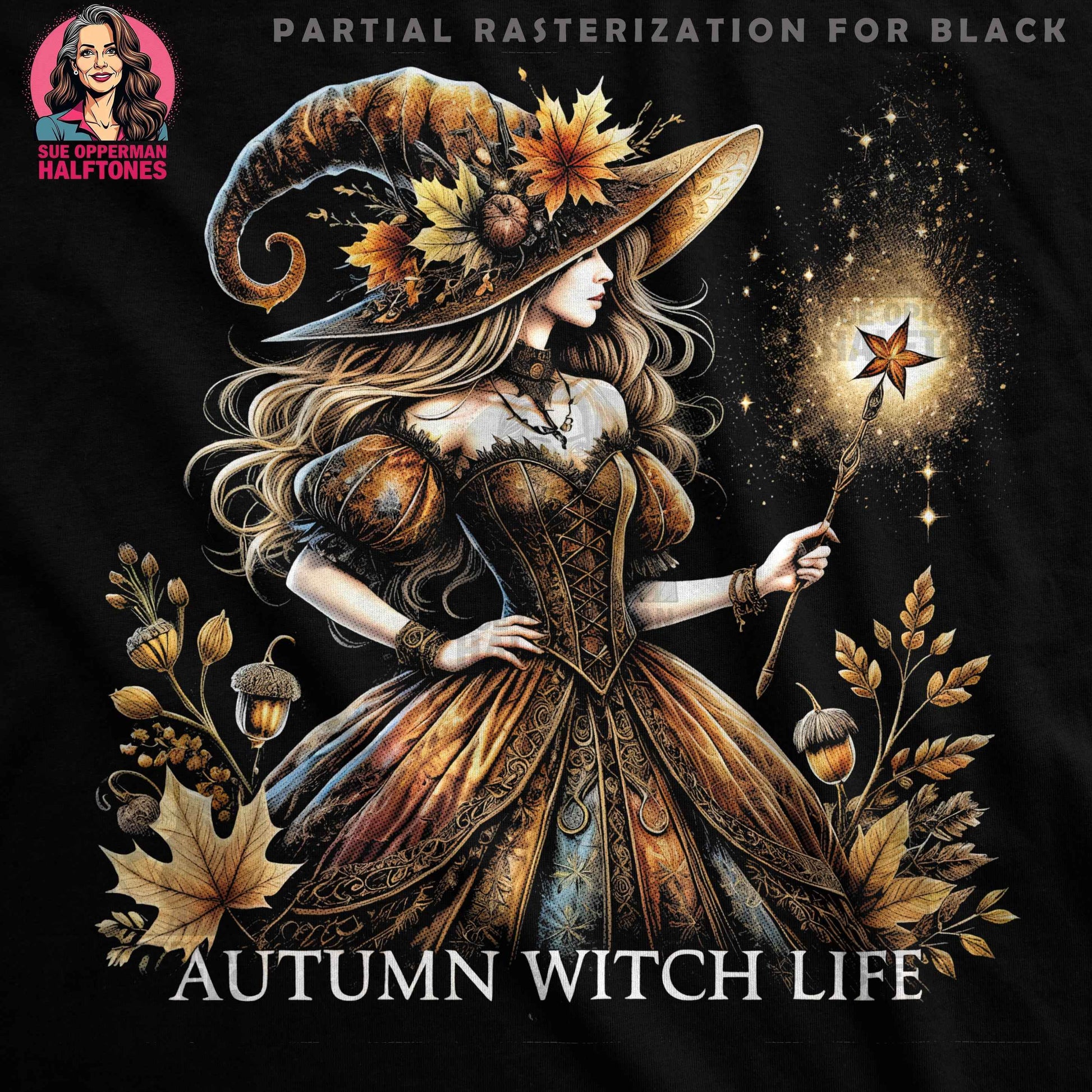 Autumn Witch Life With Magic Halftone T-Shirt Design - halftone PNG for T-shirts – Sue Opperman Halftones