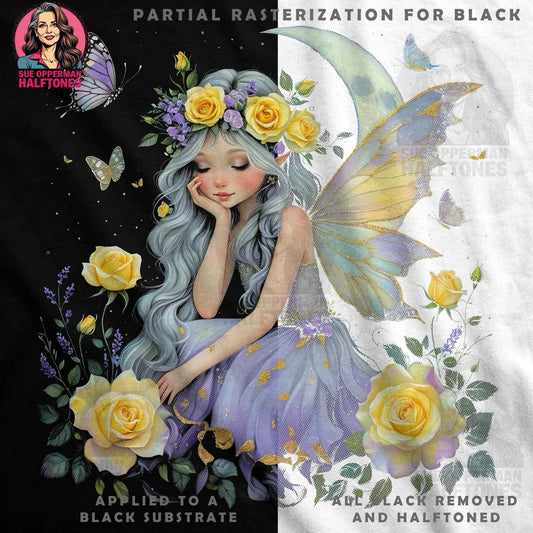 Whimsical Fairy With Flowers Halftoned T-Shirt Design - halftone PNG for T-shirts – Sue Opperman Halftones