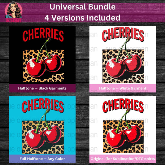 Cherries With Leopard Print Universal Print Bundle Digital - halftone PNG for T-shirts – Sue Opperman Halftones
