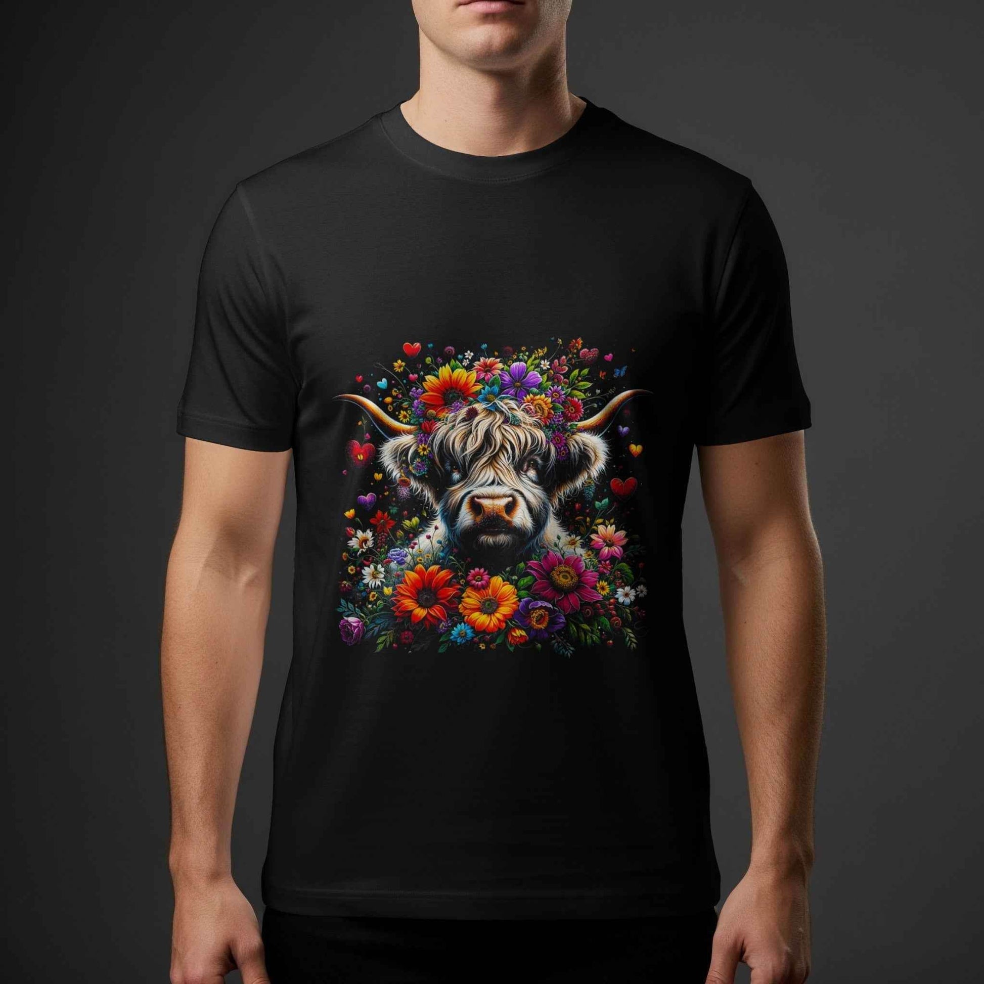 Floral Highland Cow With Hearts Halftone T-Shirt Designs - halftone PNG for T-shirts – Sue Opperman Halftones