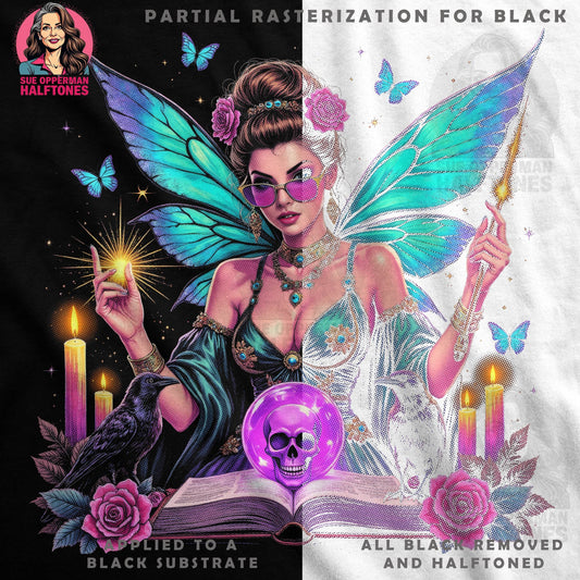 Fantasy Fairy With Skull Halftoned T-Shirt Design - halftone PNG for T-shirts – Sue Opperman Halftones