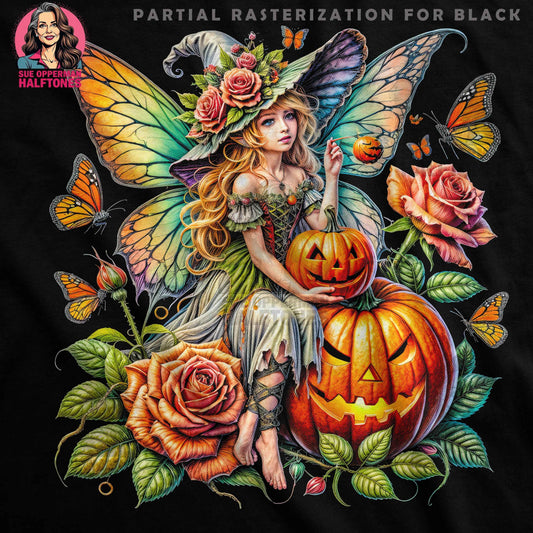 Halloween Fairy With Pumpkins Halftone T-Shirt Design Digital - halftone PNG for T-shirts – Sue Opperman Halftones
