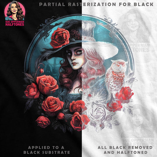 Glamour Roses and Owl Detailed Halftone T-Shirt Design - halftone PNG for T-shirts – Sue Opperman Halftones
