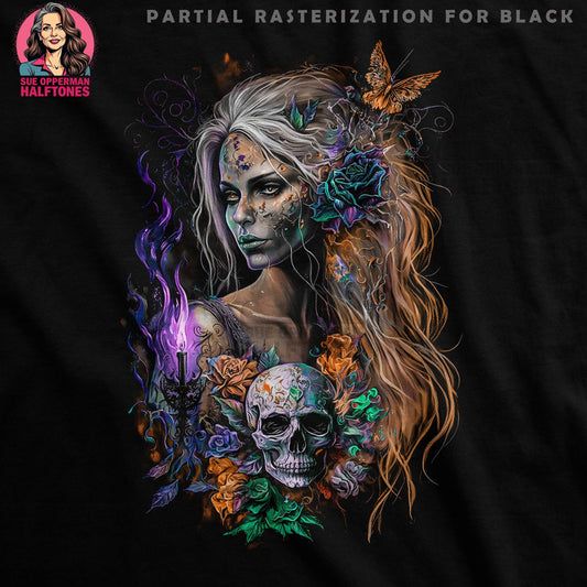 Skull Lady with Roses Halftone T-Shirt Design - halftone PNG for T-shirts – Sue Opperman Halftones