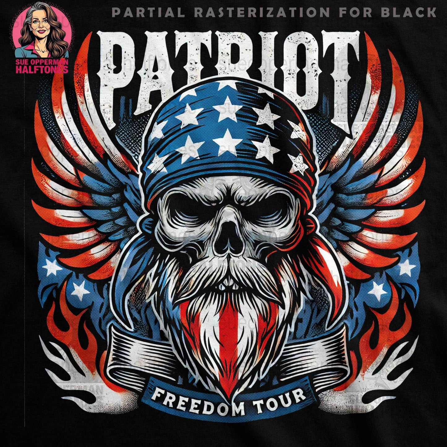 Patriot Skull with Wings Halftone T-Shirt Design Digital - halftone PNG for T-shirts – Sue Opperman Halftones