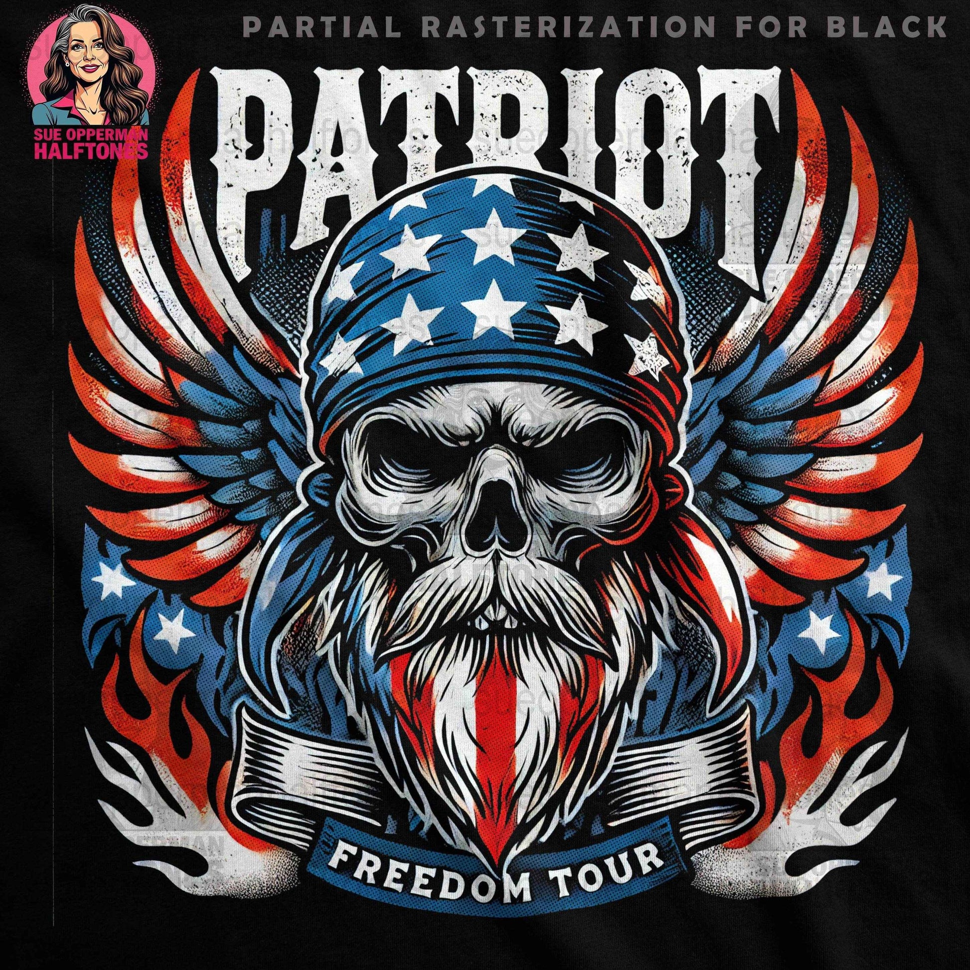 Patriot Skull with Wings Halftone T-Shirt Design Digital - halftone PNG for T-shirts – Sue Opperman Halftones