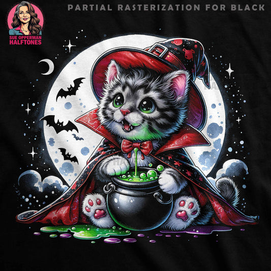 Halloween Cat Witch Halftoned T-Shirt Design - halftone PNG for T-shirts – Sue Opperman Halftones