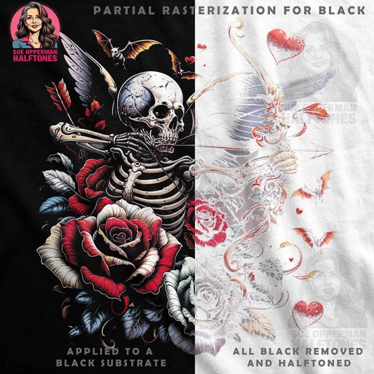 Valentines Skull Roses Skeleton Angel Wings Halftoned T-Shirt Design - halftone PNG for T-shirts – Sue Opperman Halftones