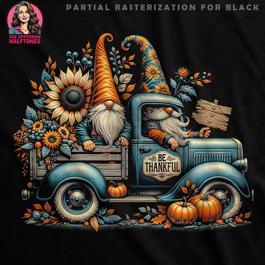 Thanksgiving Gnomes In A Truck Digital Halftoned T-Shirt Design - halftone PNG for T-shirts – Sue Opperman Halftones
