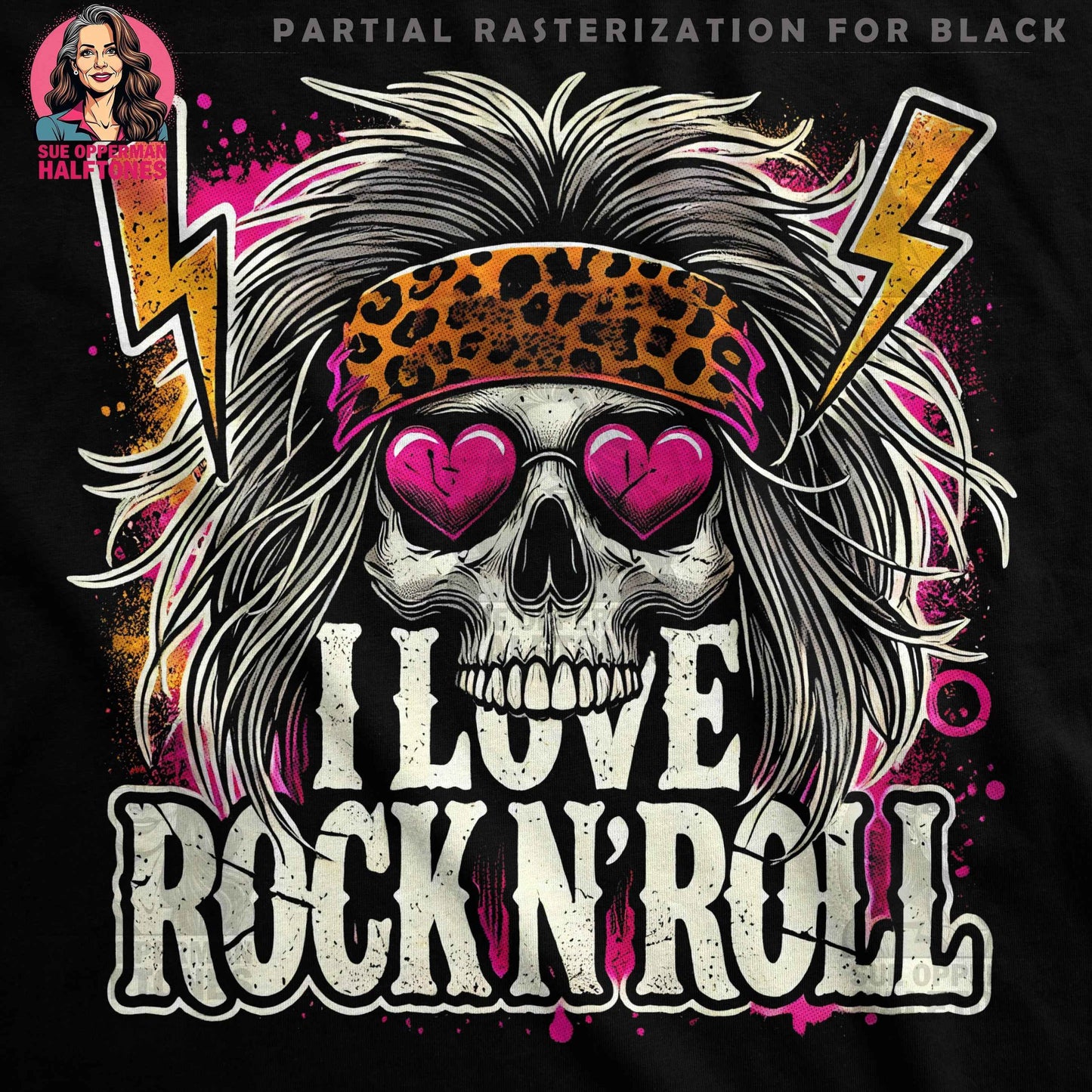 Skull with Rock and Roll message Halftoned T-Shirt Design - halftone PNG for T-shirts – Sue Opperman Halftones