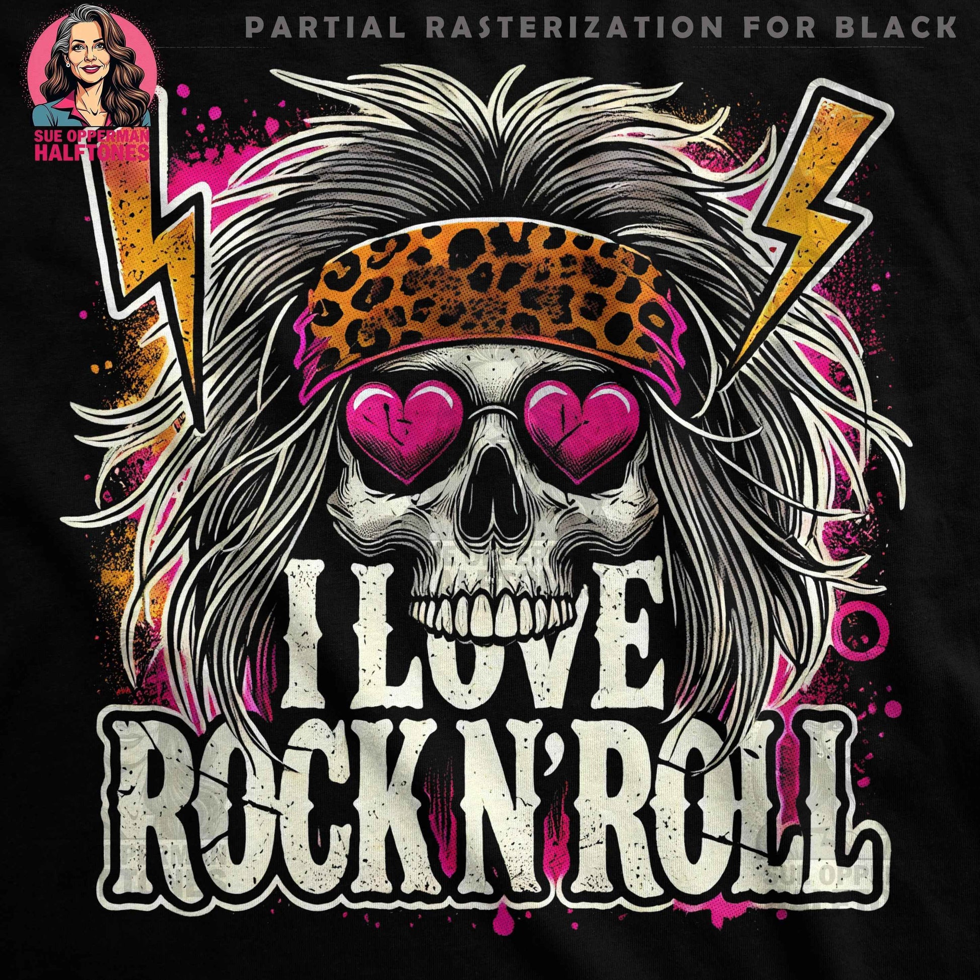 Skull with Rock and Roll message Halftoned T-Shirt Design - halftone PNG for T-shirts – Sue Opperman Halftones