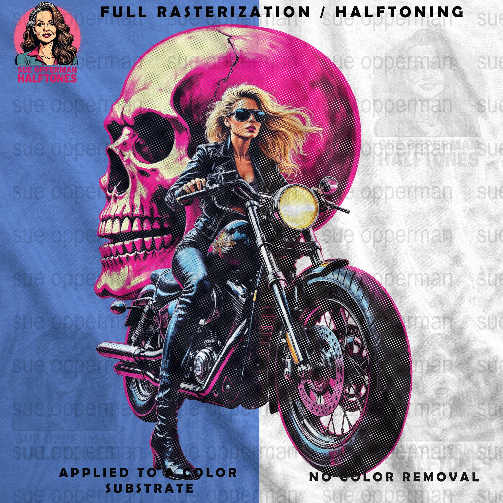 Bike with Skull Universal Print Bundle Digital - halftone PNG for T-shirts – Sue Opperman Halftones