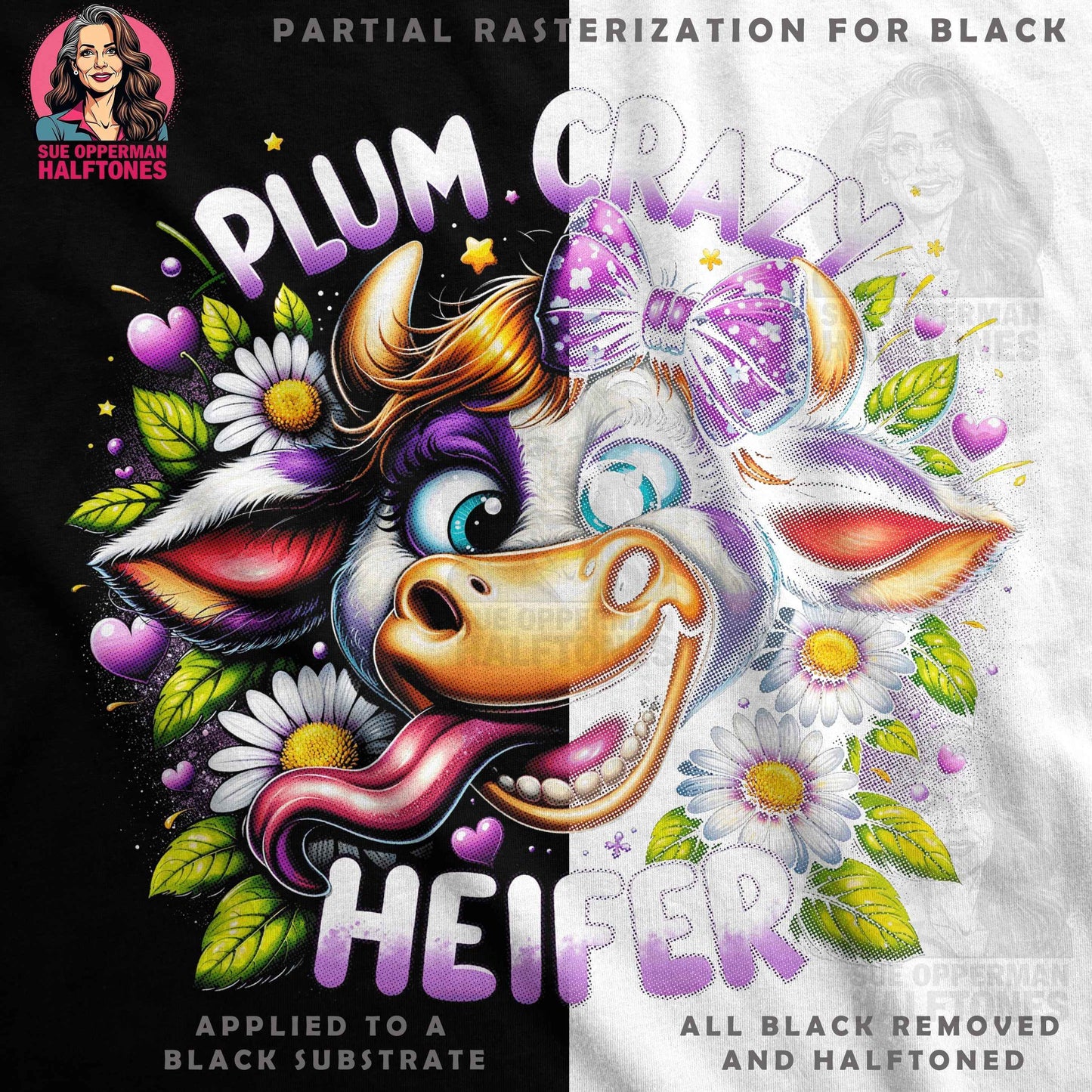 Animals Plum Crazy Heifer Halftone T-Shirt Designs - halftone PNG for T-shirts – Sue Opperman Halftones