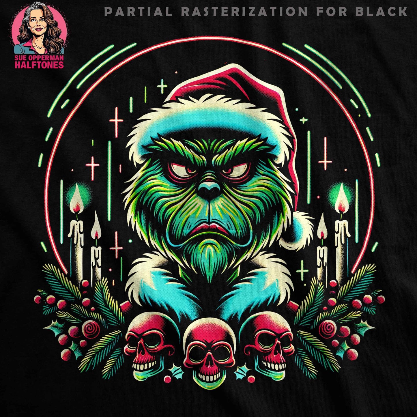 Christmas Grinch with Skulls Halftone T-Shirt Design - halftone PNG for T-shirts – Sue Opperman Halftones