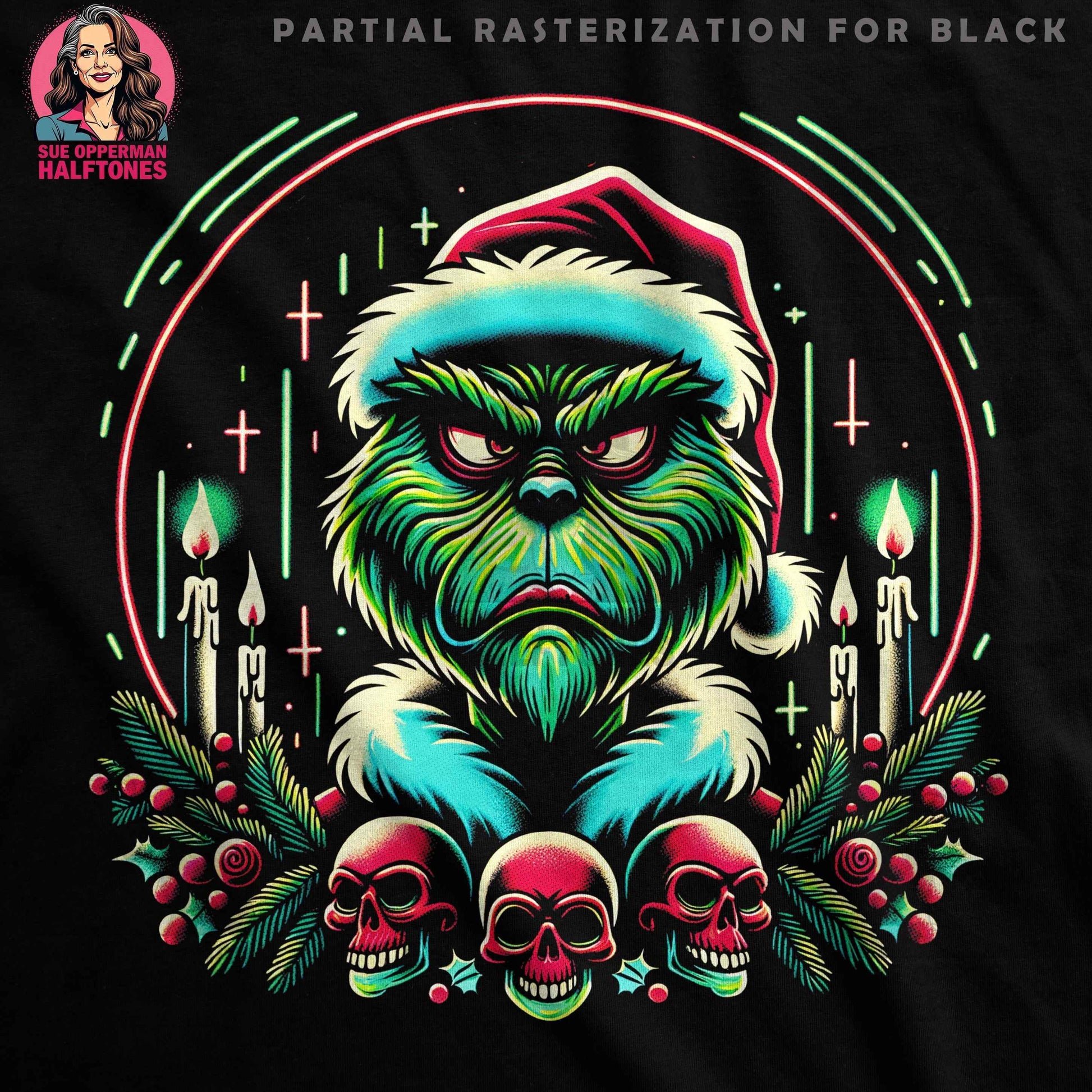 Christmas Grinch with Skulls Halftone T-Shirt Design - halftone PNG for T-shirts – Sue Opperman Halftones
