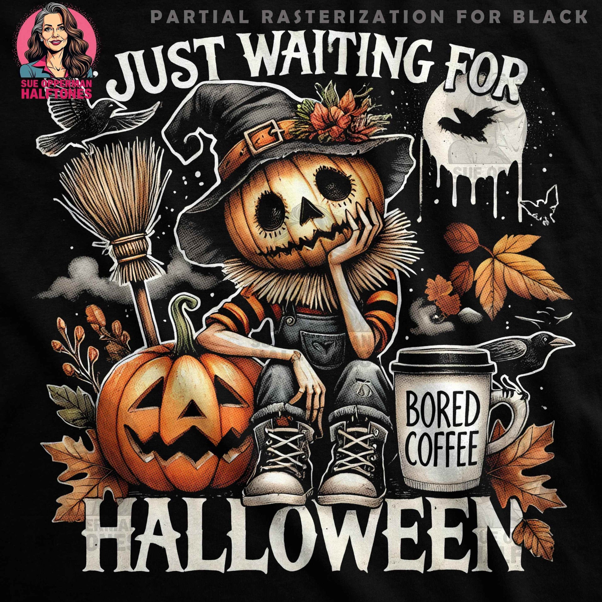 Halloween Pumpkin Just Waiting For Halftoned T-shirt Design - halftone PNG for T-shirts – Sue Opperman Halftones