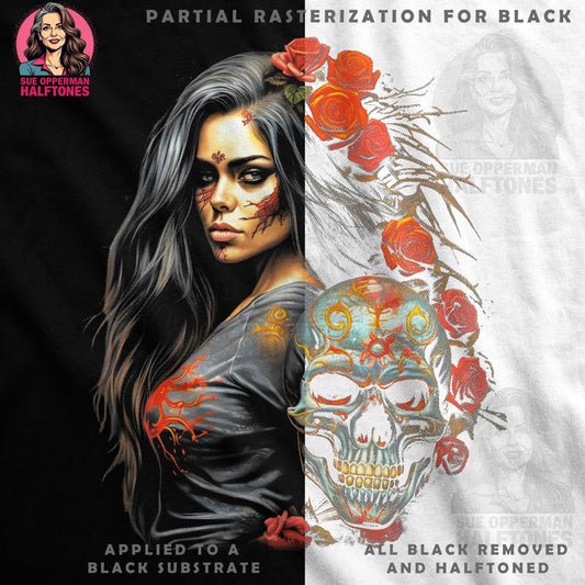 Skull Roses Woman Halftone T-Shirt Design - halftone PNG for T-shirts – Sue Opperman Halftones