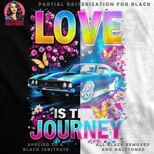 Car with Flowers and Butterflies Halftone T-Shirt Design - halftone PNG for T-shirts – Sue Opperman Halftones